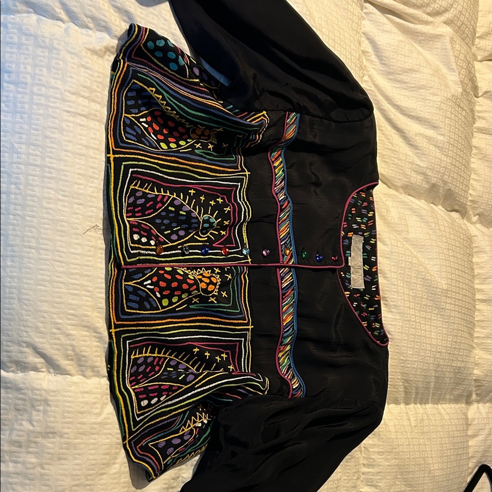 Vintage black, colorful jacket by Dorothy Shoelen platinum edition.